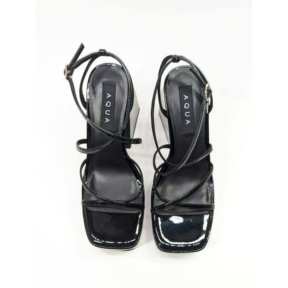 Aqua Chance Strappy Open Toe Platform Block Heels Black Size 8 (MSRP $118) - Picture 4 of 10